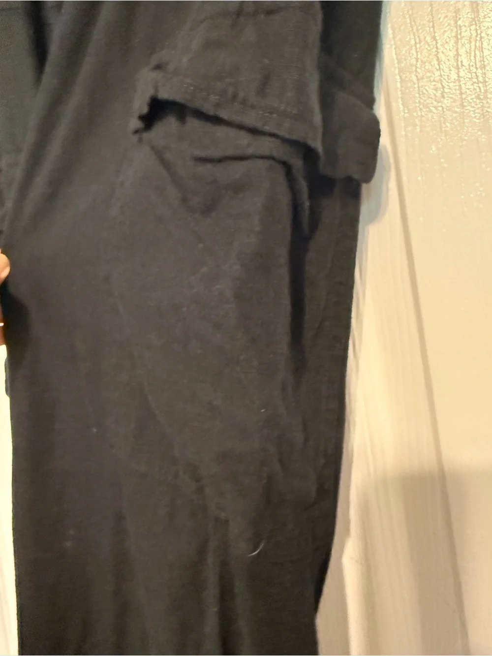 H&M Black Linen Cargo Pants with Drawstring Waist